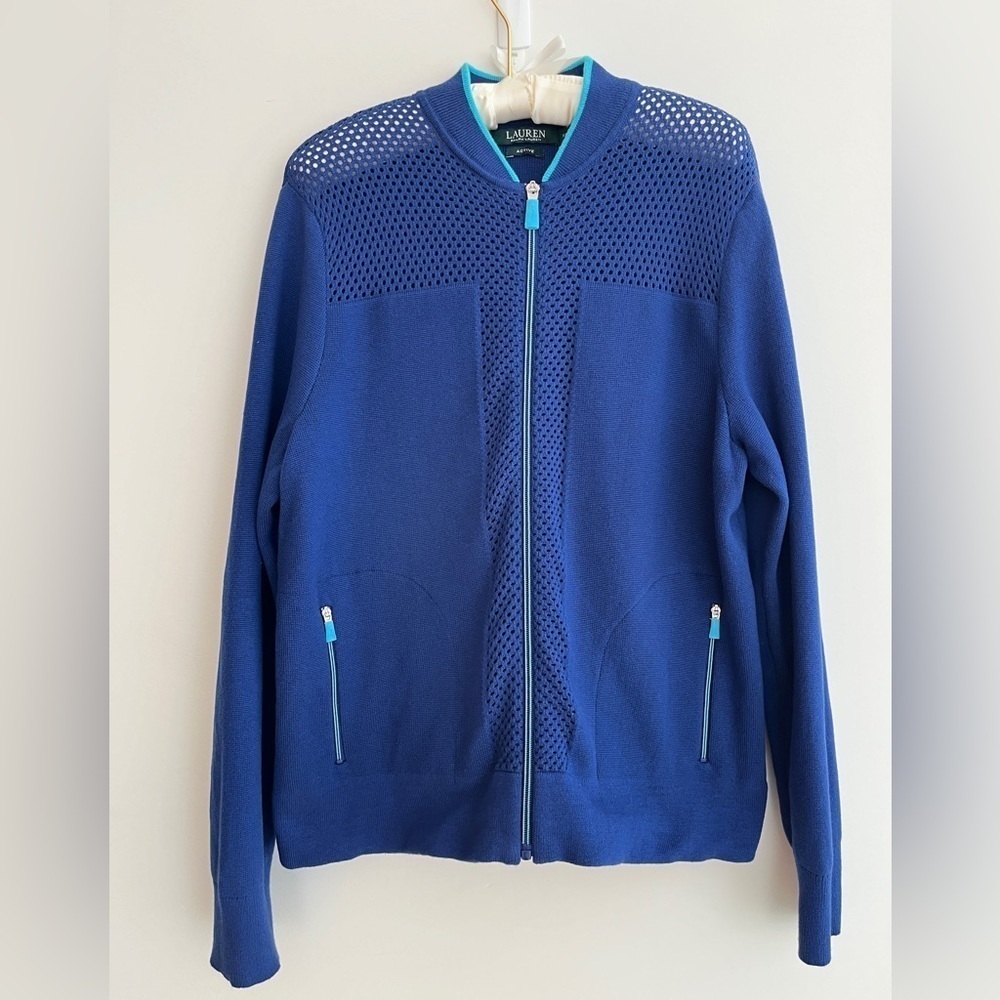 LAUREN RALPH LAUREN Active 100% Cotton Knit Full Zip Warm Up Jacket Activewear